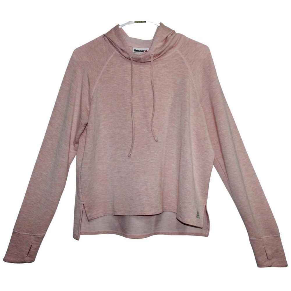 Women's Reebok Pink Athletic Pull Over Cowl Long Sleeve Hooded Sweatshirt Size M